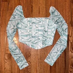 Princess Polly Green Ruched Sheer Long Sleeve Corset Top Blouse Women’s Size 6